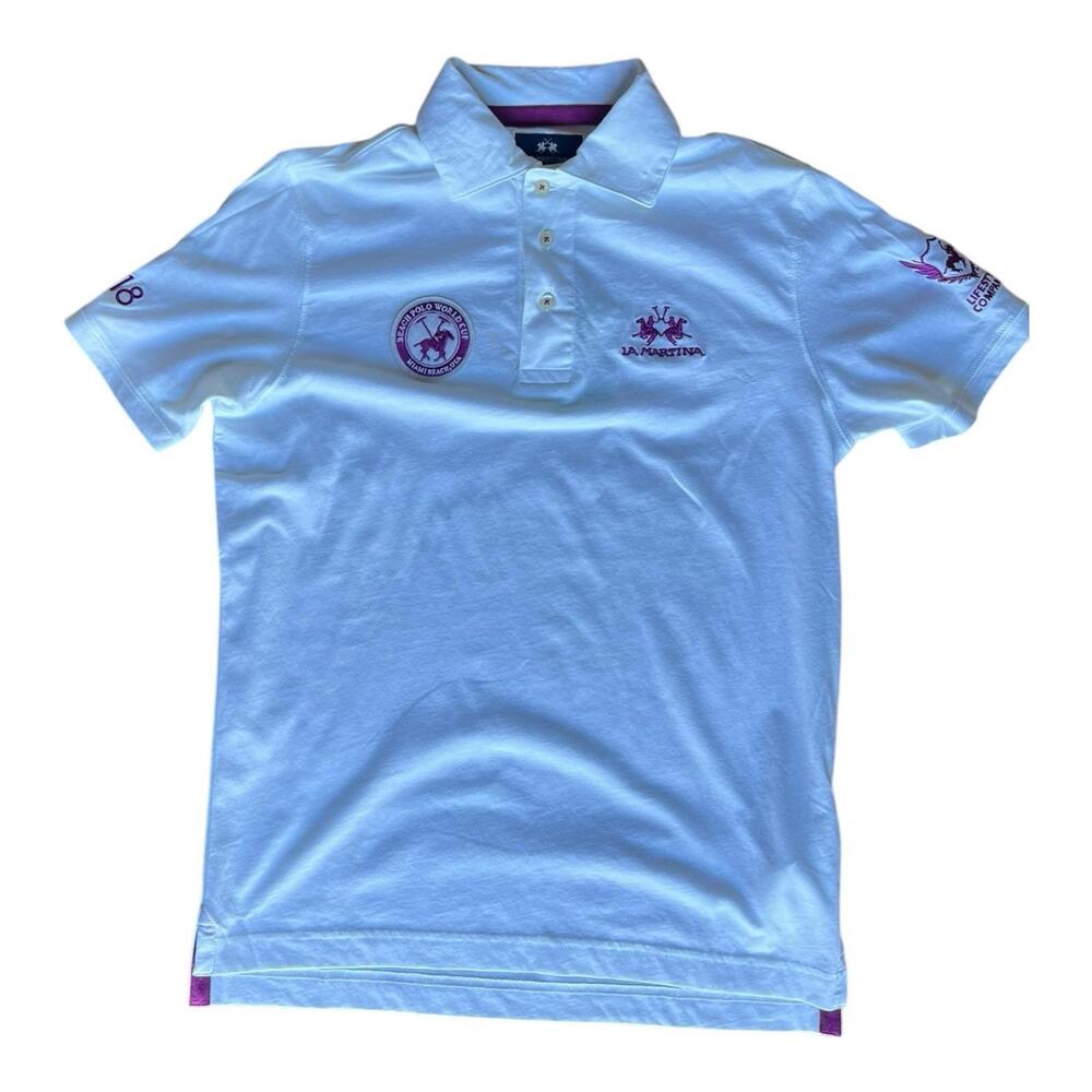 La Martina Equestrian #3 Polo Shirt Size XS White & Purple Preppy Classic NWT